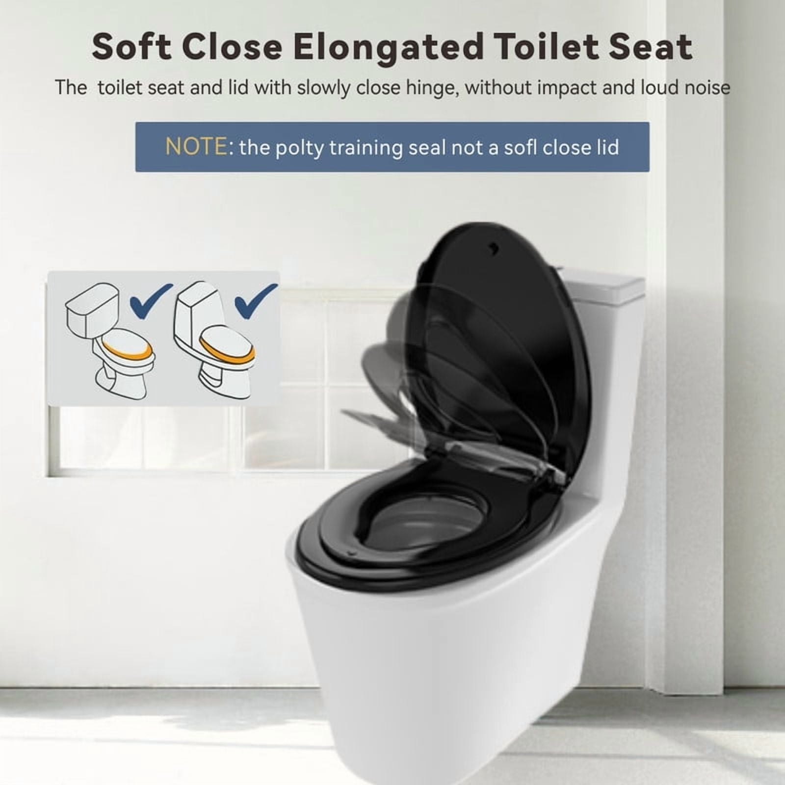 Auktopt Elongated Toilet Seat with Built in Toddler Potty Training Toilet Seat, Soft Close, Easy to Install, Black