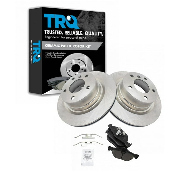 TRQ Rear Brake Pad & Rotor Kit Brake Pads Brake Rotor Ceramic Fits Select 2009-2013 BMW 128i