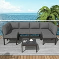 thumbnail image 6 of Kullavik Aluminum Patio Furniture Set,7 Pieces Modern Outdoor Conversation Set, Outdoor Metal Sectional Sofa with Thick Cushion and Coffee Table,Grey, 6 of 7
