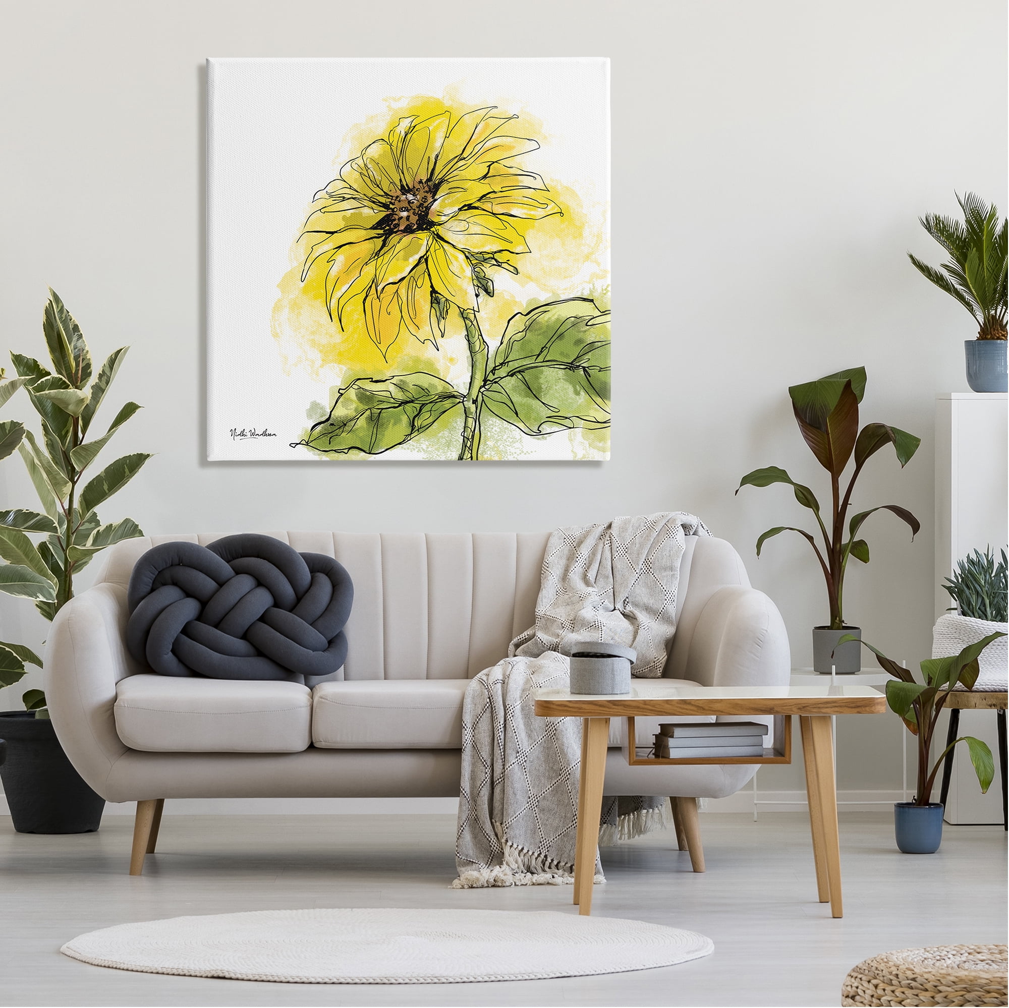 Stupell Industries Modern Splash Sunflower Botanical & Floral Painting Gallery Wrapped Canvas Print Wall Art, 36 x 36