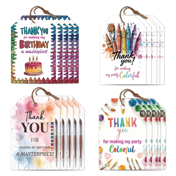 80Pcs Thank You Tags with String 4 Style Art Theme Thank You Gratitude Hanging Labels Name Tags 2×3 Inch for DIY Gift Crafts Presents Birthday Decor