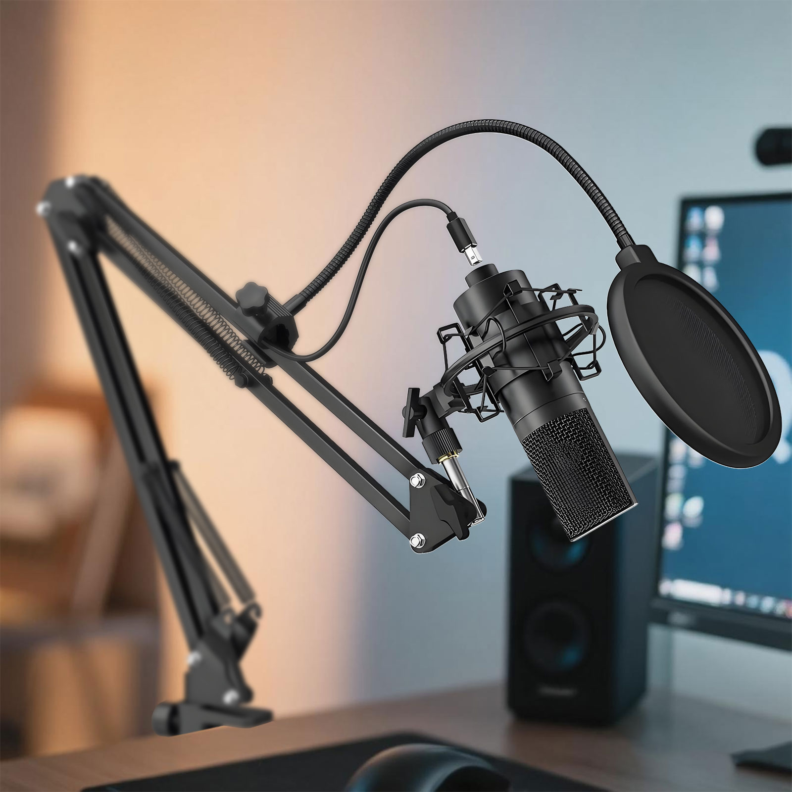 Syenll USB Microphone, PC Podcast Microphone Kit with Arm Stand, Professional Condenser Mic for Recording, YouTube