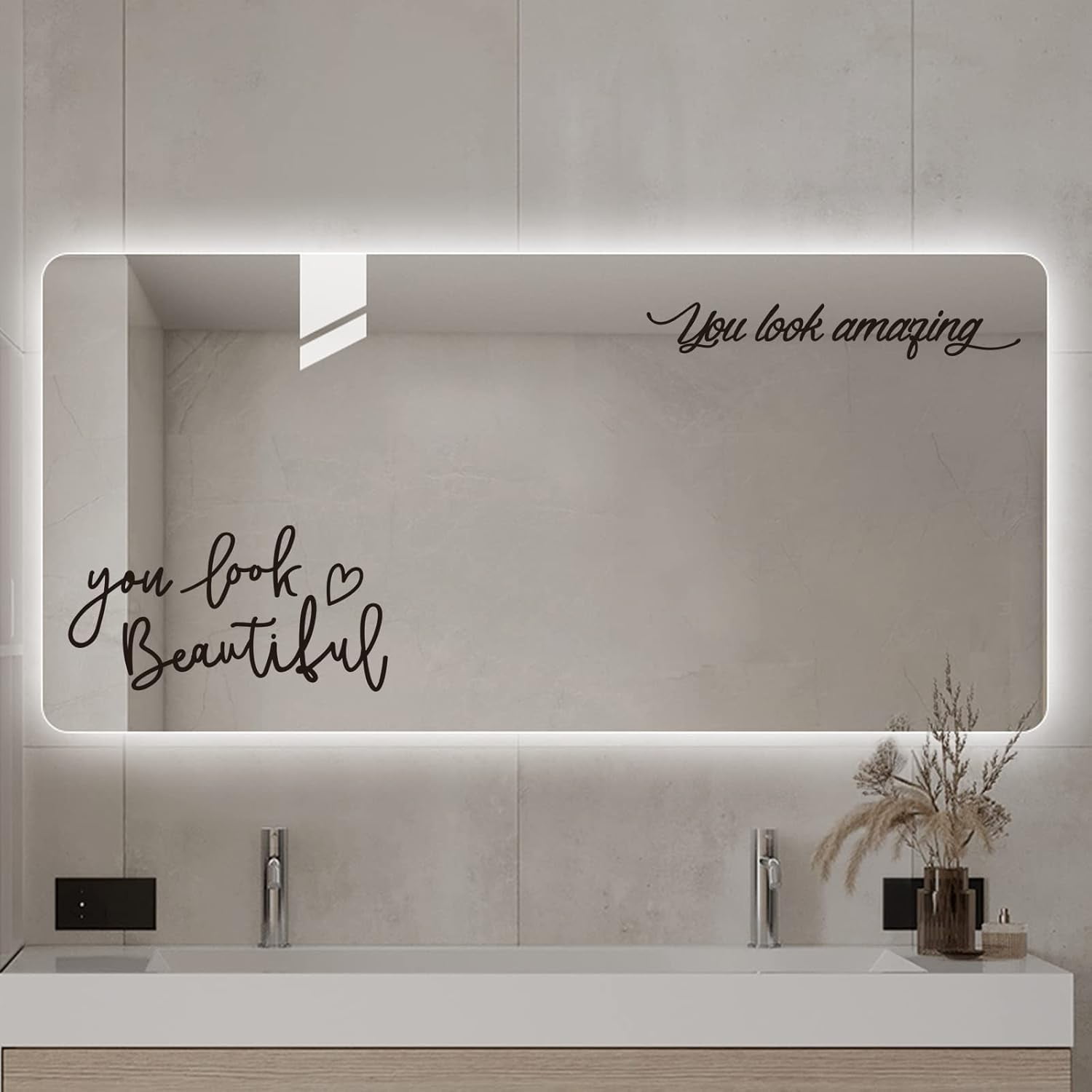 QTH 6pcs Mirror Stickers Quotes Motivational Wall Stickers Inspirational Quotes Mirror Decal Stickers You Look Beautiful Sayings for Bathroom