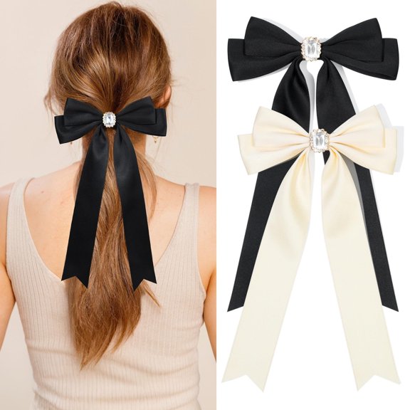 10PCS Silky Satin Hair Bows Hair Clip Ribbon Accessories Ponytail Holder Slides Metal Clips French Barrette Hair Bow for Women Girls Toddlers Teens Kids