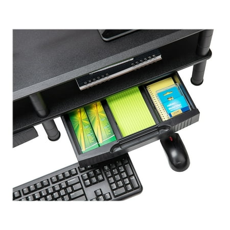 Mind Reader - Dual Monitor Stand, Storage Shelf, Desktop Organizer, Riser, Office, 38.5"L x 11"W x 10.5-12.5"H - Black