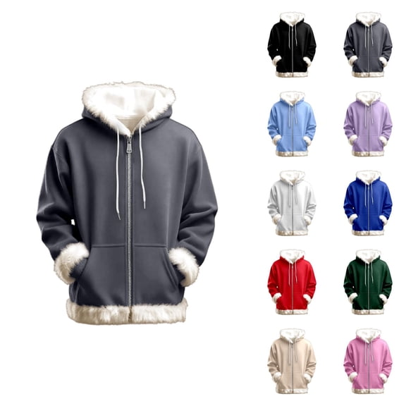 Zip Up Hoodie for Women 2025 Fashion Long Sleeve Fur Trim Plain Hooded Sweatshirt with Pockets Jacket Coat