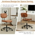 thumbnail image 6 of Small Home Office Desk Chair with Wheels, Armless Comfy Vanity Chair Swivel Computer Task Chair No Arms, Modern Height Adjustable Low Back Rolling Chair for Small Space (PU Leather Brown), 6 of 9