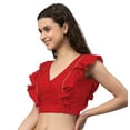 thumbnail image 2 of eloria Women Ruffle Sleeveless&nbsp; Saree Blouse V Neck Summer Casual Sari Top Color : Red 2, SIZE : 32, 2 of 5