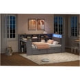 thumbnail image 5 of JERFIT Grey Twin Size Storage Platform Bed with LED Headboard, USB Charging, Desk Drawers, 5 of 10