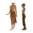 thumbnail image 3 of Women Knitted Package Hip Skirt Summer High Waist Split Skirt with Drawstring, 3 of 9