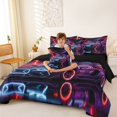 thumbnail image 3 of Castle Fairy Neon Cyber Race Car Bedding Comforter Set 7pcs for Teens, Lightning Print Queen Bedding Sets for Bedroom, Purple Black,Black Reversible, 3 of 7