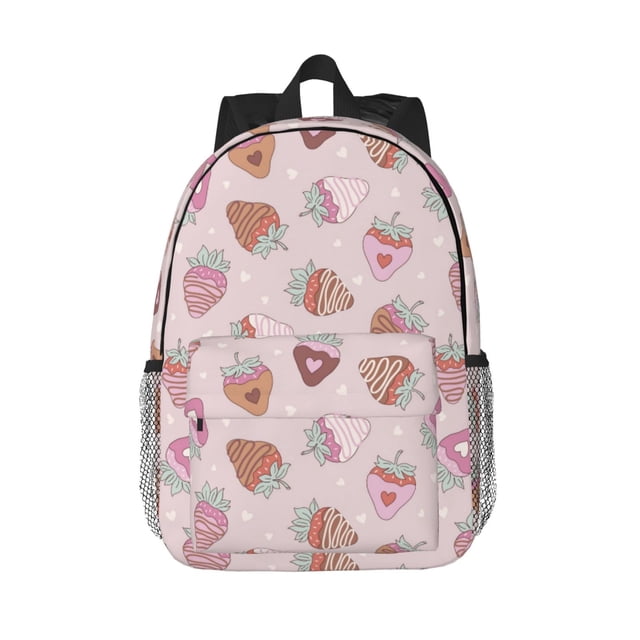 Lukts Strawberry Cake Pattern 15 Inch Student Backpack, Waterproof Laptop Backpack with Adjustable Shoulder Straps, Lightweight Travel, Campus Backpack, Unisex