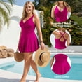thumbnail image 5 of FEN AI One Piece Swimsuit Women Plus Size Tummy Control Bathing Suit V Neck Swim Dress Rose XL, 5 of 9