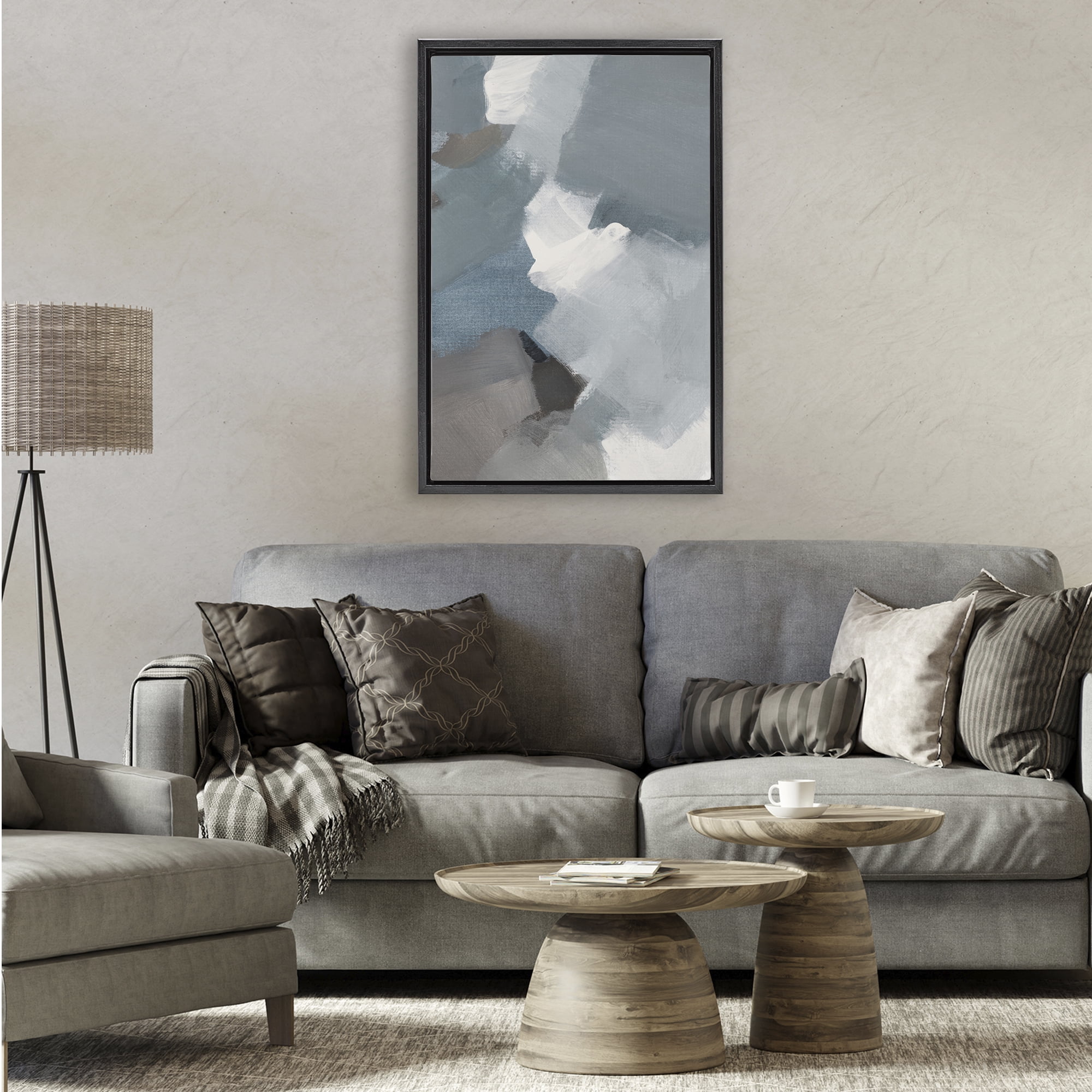 Stupell Industries Stormy Grey Abstract Black Framed Floater Canvas Wall Art, design by Lanie Loreth