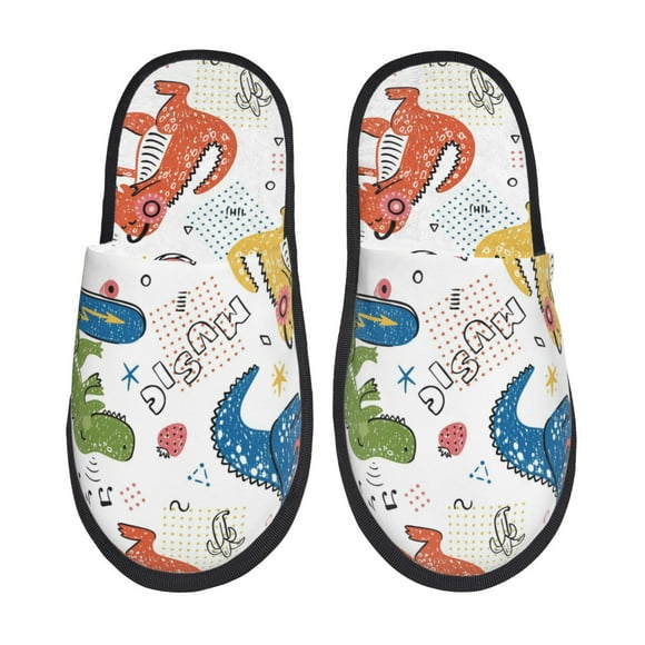 Fotbe Dinosaur Pantuflas Peludas para Mujer con Estampado, Zapatillas de Peluche, Zapatos de Invierno para Casa, Uso Interior y Exterior-Medium
