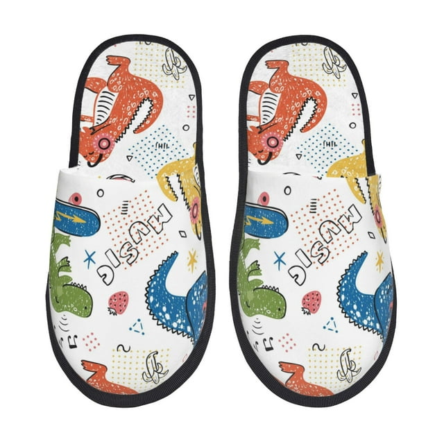 Fotbe Dinosaur Pantuflas Peludas para Mujer con Estampado, Zapatillas de Peluche, Zapatos de Invierno para Casa, Uso Interior y Exterior-Medium