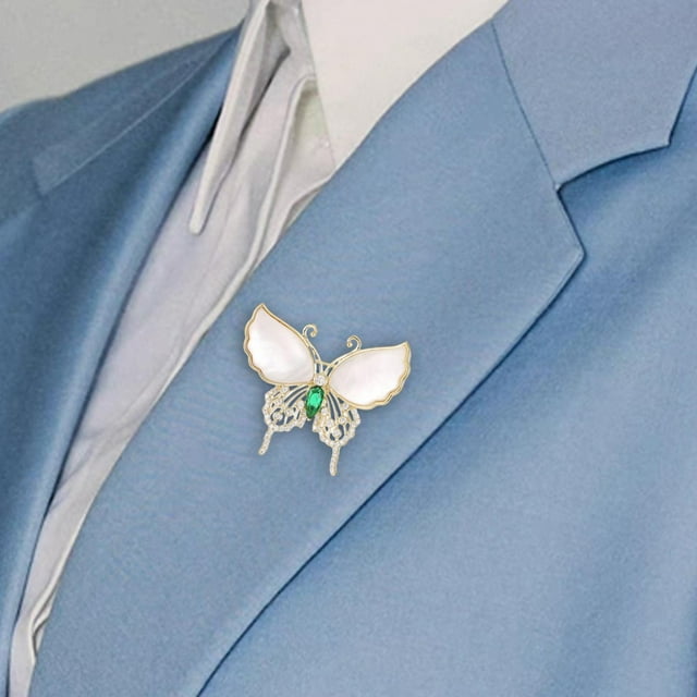 Broches de diamantes de imitación, broche de mariposa, broche de aleación, insignia de solapa para camisas, ropa, traje de San Valentín para hombre y Verde Yinane Broche