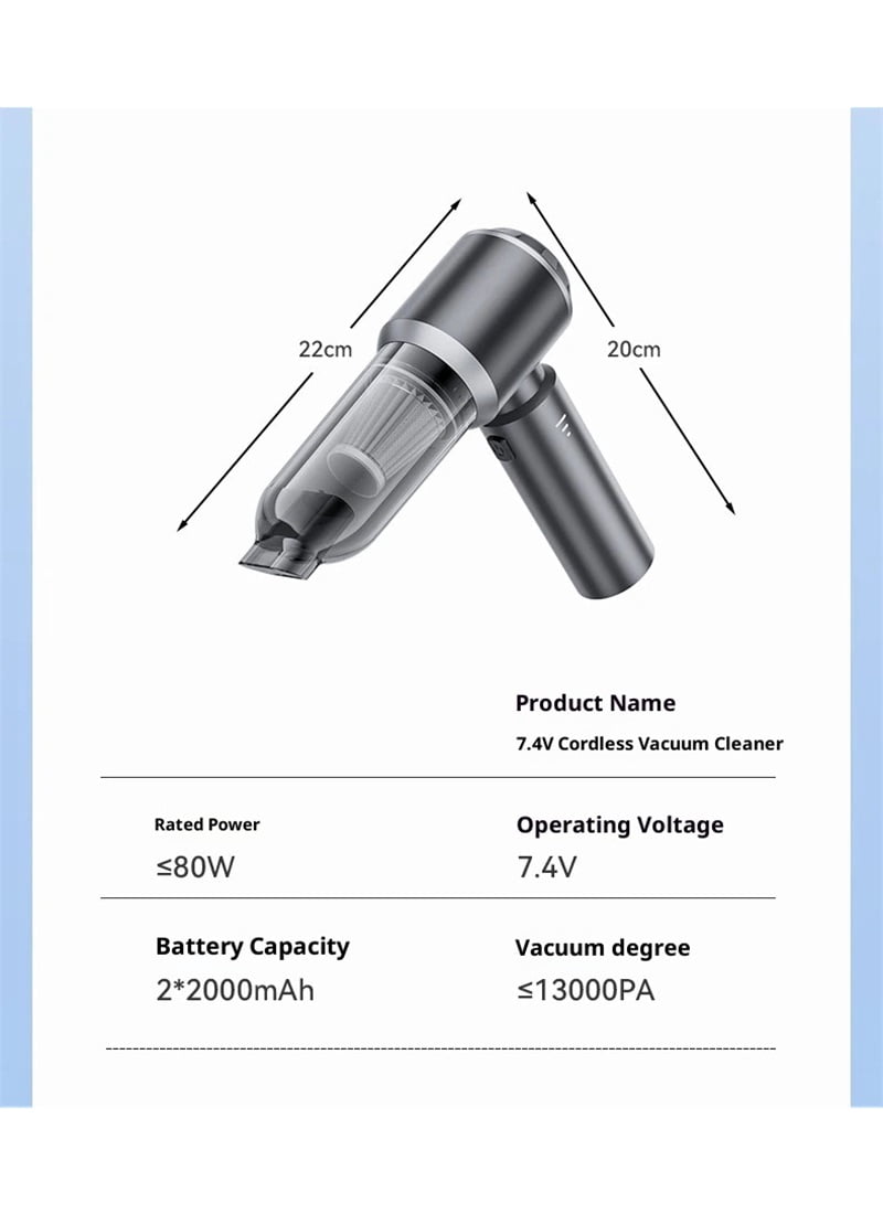 Handheld Vacuum Cordlessvacuum cleaner, 3 Speed 16000Pa Brushless Motor Mini Car Vacuum Portable Cordless,Suitable for Home, Kitchens, Offices, Car, Pet Hair, Gray
