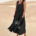 thumbnail image 2 of Staron Robes d'Été Noires pour Femmes 2025 Vacances Robe Sans Manches Grande Taille Décontractée Fluide Robes Unies Col Rond Coton Lin Longue Décontractée Robe de Printemps avec Poches TTG, 2 of 7