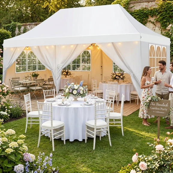 COBIZI 10x20 Pop Up Canopy with 6 Sidewalls, Conical Party Tent 10x20 with 3 Adjustable Height Waterproof, UV-Resistant with Carry Bag, Sandbag, Stake, Tents for Parties, Commercial (Frame Upgraded)