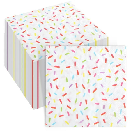 Crtiin 150 Pcs PriNst White Donut Sprinkles Napkins 2 Ply Disposable Cocktail Napkins for Baby Shower Birthday Ice Cream Party Supplies