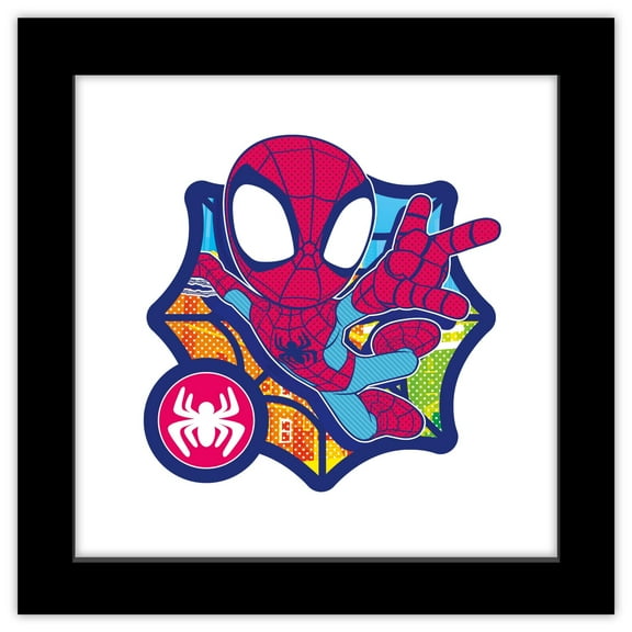 Gallery Pops Marvel Spidey and His Amazing Friends - Spidey Web Line Badge Wall Art, Black Framed Version, 12" x 12"