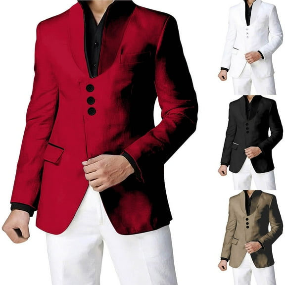 Mwjwdo Men's Casual Suit Blazer Jackets Stand Collar Single Breasted Colorblock Blazers Sport Fashion Dress Coat for Prom Red M