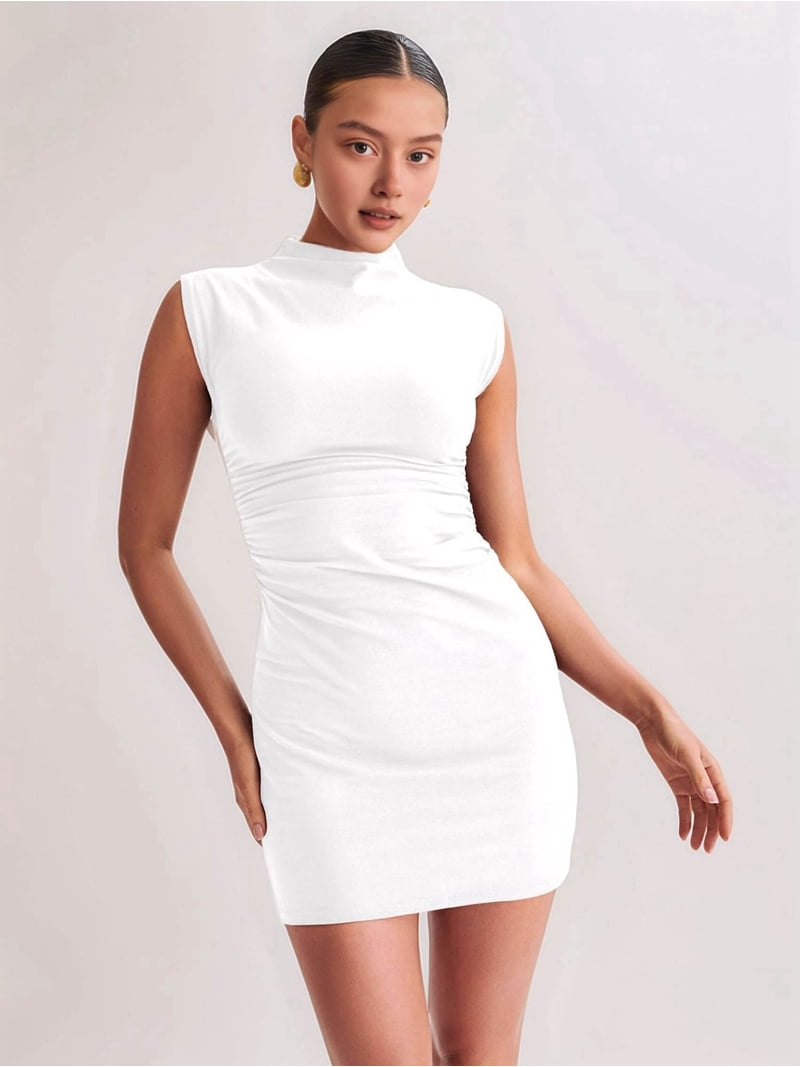 white ruched bodycon dress Buy Off Shoulder Full Sleeves Ruched Midi Dress, White / L online at SR Store main image 0