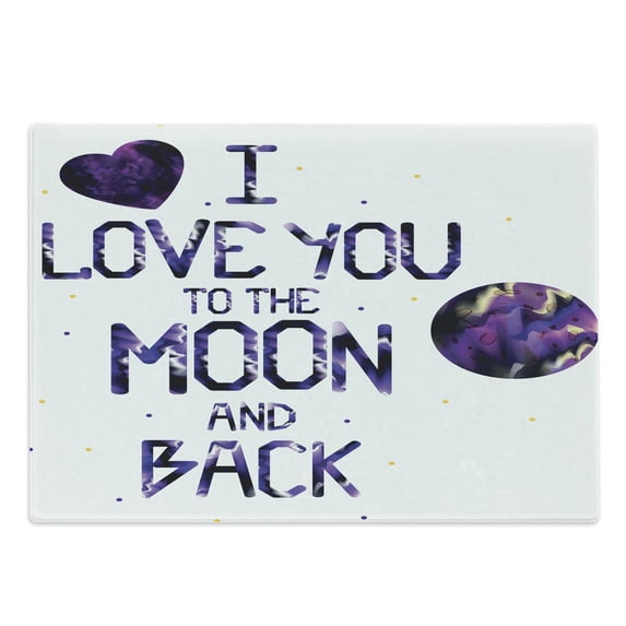 I Love You Cutting Board, Universe and Planetary Moon Heart Love Concept Milky Way Illustration, Decorative Tempered Glass Cutting and Serving Board, Large Size, Dark Purple, by Ambesonne