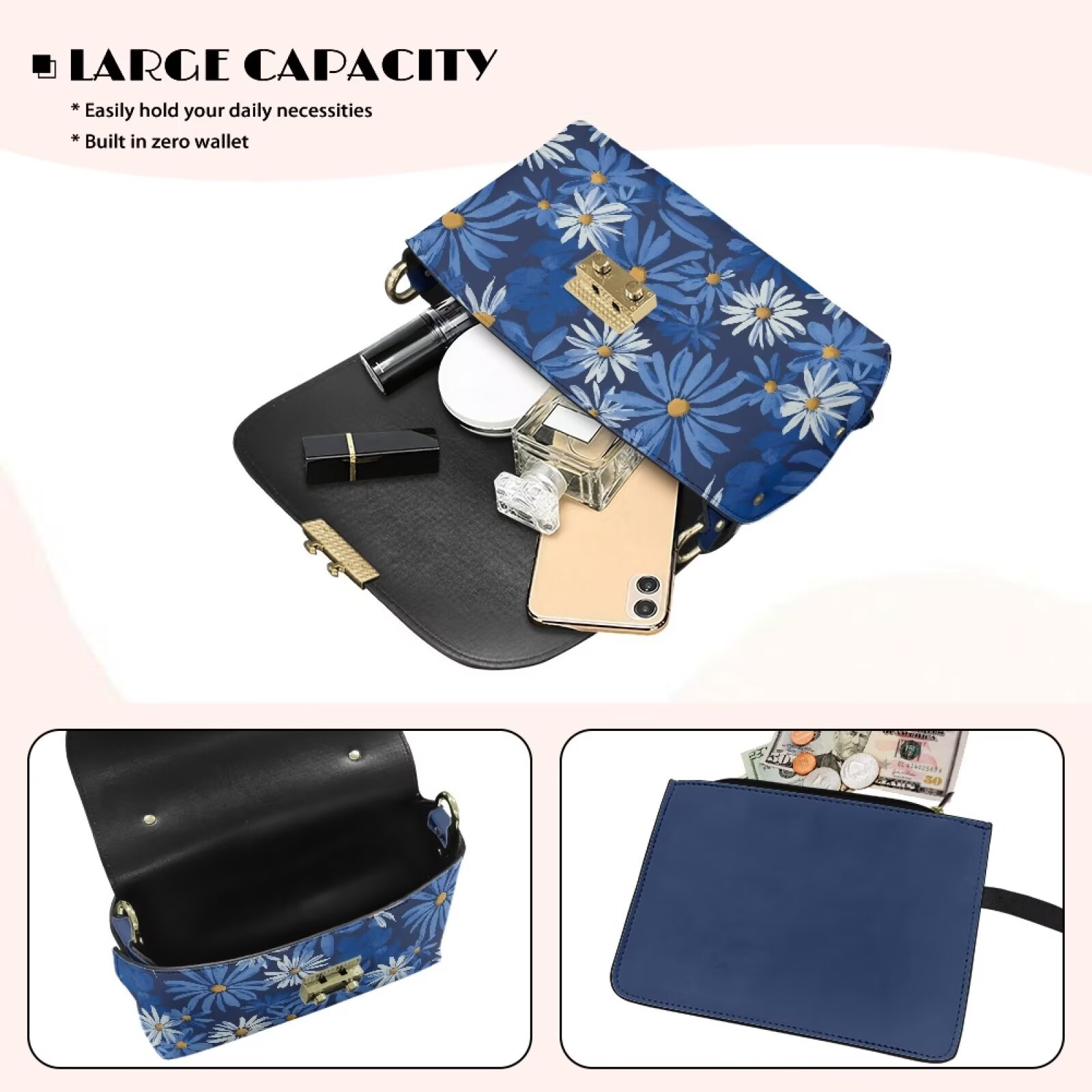Pzuqiu Daisy Women Leather Crossbody Bag Exquisite Versatile Leather Quilted Shoulder Bag with Chain Strap Craftsmanship Vintage Practical for Teen Girls-Women
