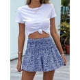 thumbnail image 4 of Boho Floral High Waist Drawstring Skorts for Women - Summer Ruffle Flowy Skirts Blue XL, 4 of 9