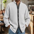 thumbnail image 3 of Men's Casual Long Sleeve Waffle Knit Button Down Solid Color Shirt for Spring Fall Daily Wear,White,2XL, 3 of 5