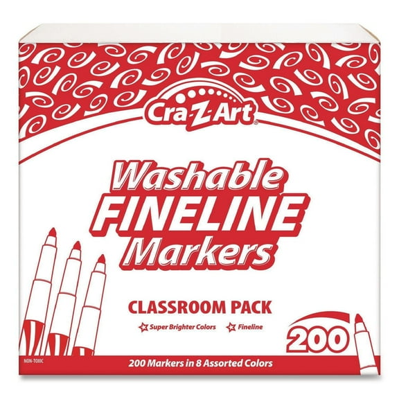 Cra-Z-Art Washable Fineline Markers, Fine Bullet Tip, 8 Assorted Colors, 200/set