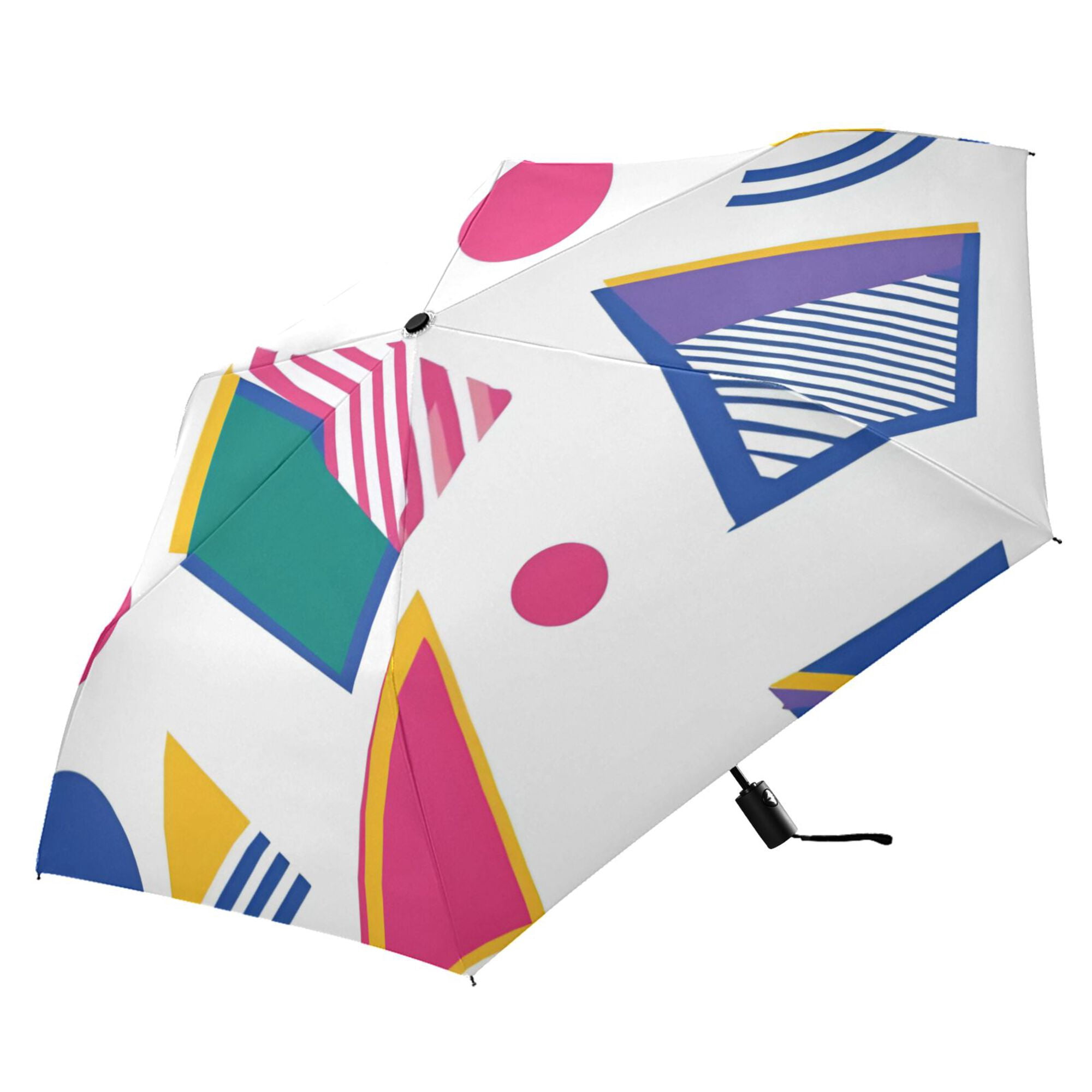 FORMRS Travel Umbrella Folding Auto Open Close Windproof Rain UV Protection, Green Retro Shapes