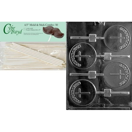 Confirmation Chocolate Molds Cybrtrayd Confirmation Lolly Chocolate Candy Mold with 50 4.5-Inch Lollipop Sticks and Exclusive Cybrtrayd Copyrighted Chocolate Molding Instructions ()
