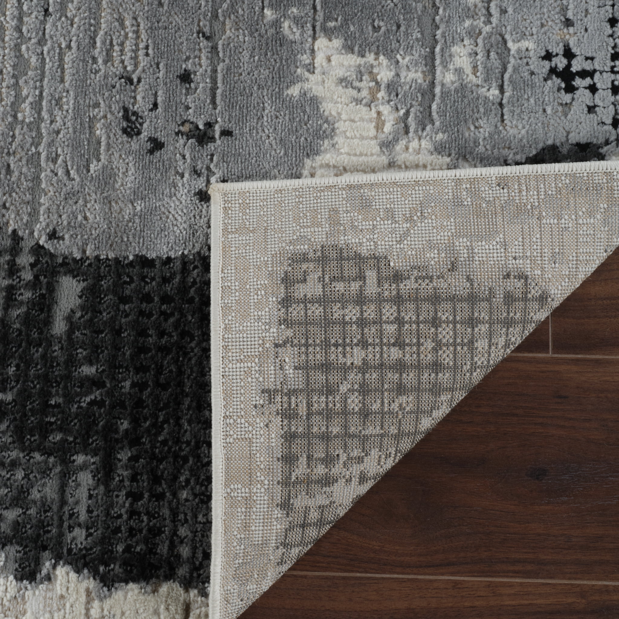 Tapis d'interieur abstrait Rug Branch Nomad, noir beige, moderne - Salon, chambre, salle a manger et cuisine