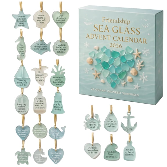 CQHVKQ Friendship Sea Glass Advent Calendar 2026, 24 Days Christmas Countdown Calendar of Coastal Surprises, Friendship Themed 2D Acrylic Sea Life Ornaments Advent Calendar for Xmas Tree Decor
