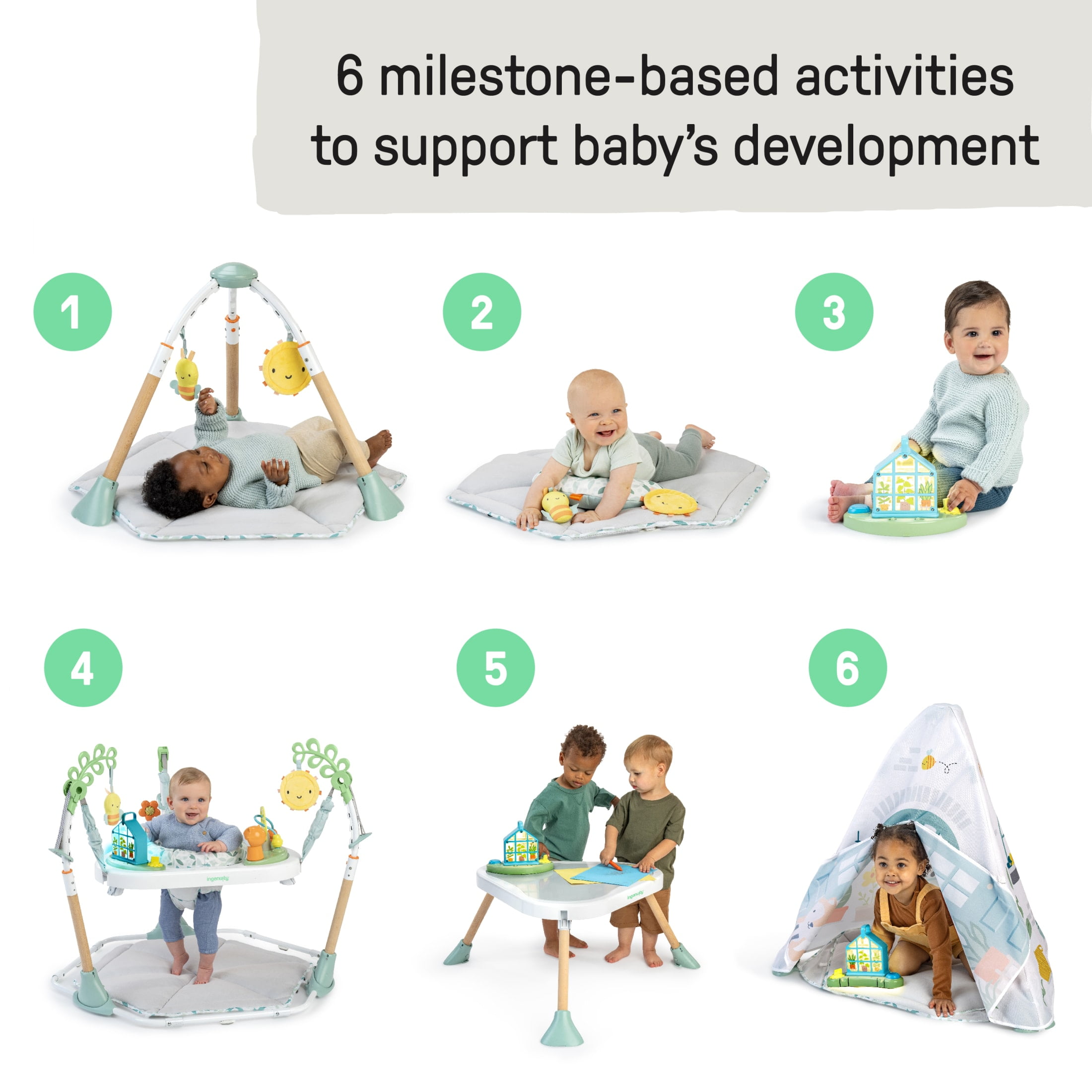 Ingenuity Tummy-to-Toes 6-in-1 Milestone Center, Unisex, For Ages 0-48 Months