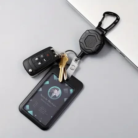 1pc Heavy Duty Retractable Badge Reel Keychain Strap Tactical ID Badge Reel Strap Steel Retractable Rope 1 set