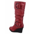thumbnail image 3 of Pure-65 Women's Fashion Round Toe Slouch Large Buckle Wedge Mid Calf Boot Shoes ( Red, 8 ), 3 of 3