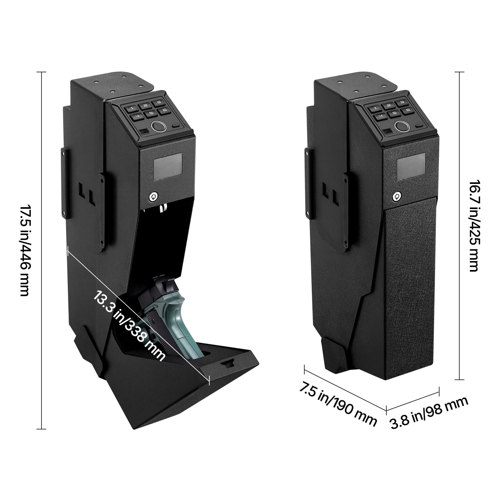 KFFKFF Secure Handgun Safe with Sliding Access, Biometric Fingerprint, Password, and Key Entry, Quick-Access Firearm Storage with LED Light for One Pistol and Magazine, Mountable for Nightstand, Desk