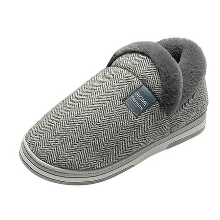 

Mens Slippers Couples Men Slip On Furry Plush Flat Home Winter Round Toe Keep Warm Solid Color Slippers Shoes Slippers for Men Cloth Grey 41