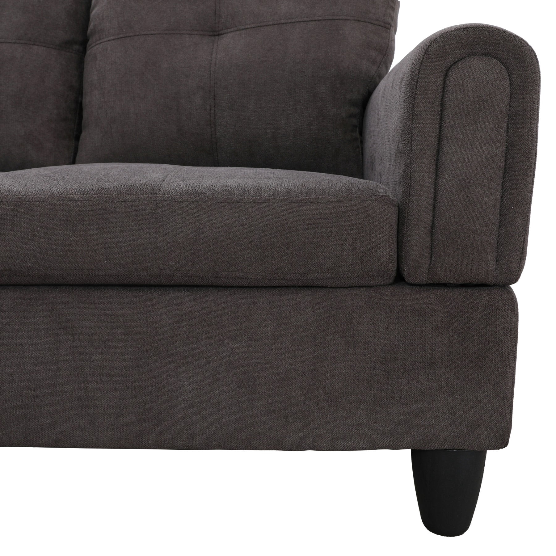 Hommoo Flannel L Shaped Sectional Couch and Sofa Set, Modern Living Room Furniture Set, Right Side, Dark Brown