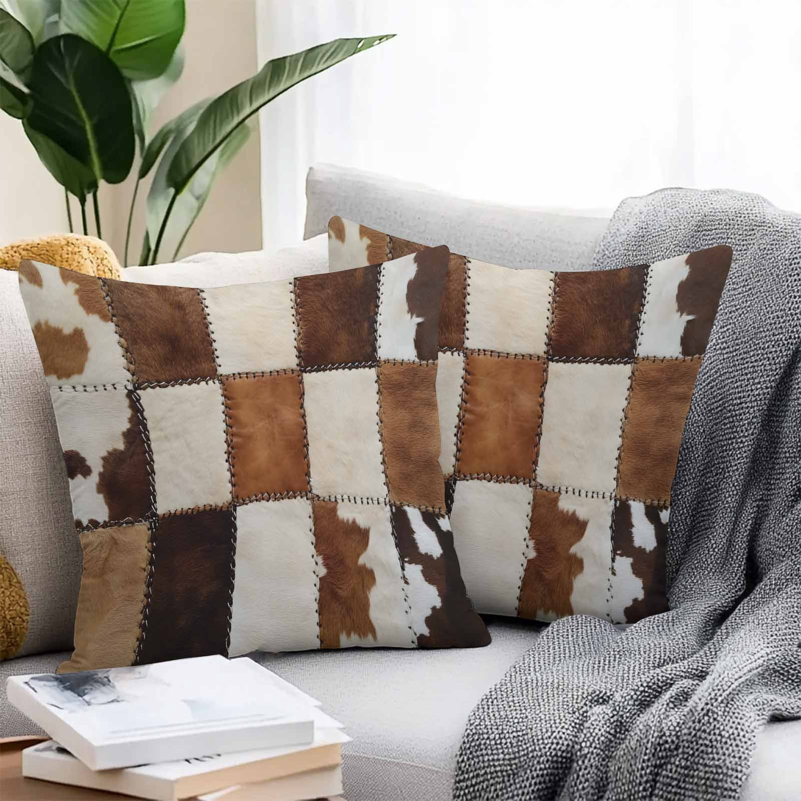 Waterproof Throw Pillow Covers Set of 2, 24x24 Inch Abstract Cowhides Decorative Pillowcases Outdoor Pillow Slip Cushion Covers Set for Couch Tent Brown Beige Animal Fur Texture