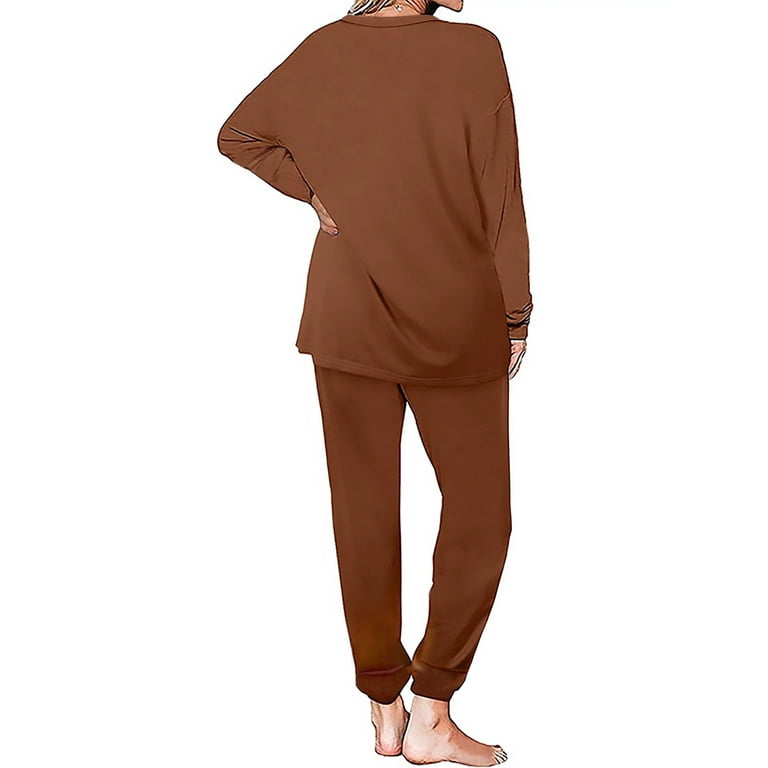 UVN Sweatsuit Sets for Women 2 Piece Lounge Set Loose Jogger Sets Fall Outfits Sets Solid Tracksuits with Pockets Walmart