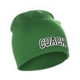 thumbnail image 2 of I&W Sports Team Coach Arch Letters Winter Knit Cuffless Beanie 3D Raised Layers, Green Beanie White Black, 2 of 2