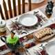 thumbnail image 2 of Juego de 4 manteles individuales de Halloween con diseño de telaraña y rosas de piruletas, manteles de mesa con hojas y calabazas para decoración de comedor, fiesta en casa al aire libre, 2 of 5