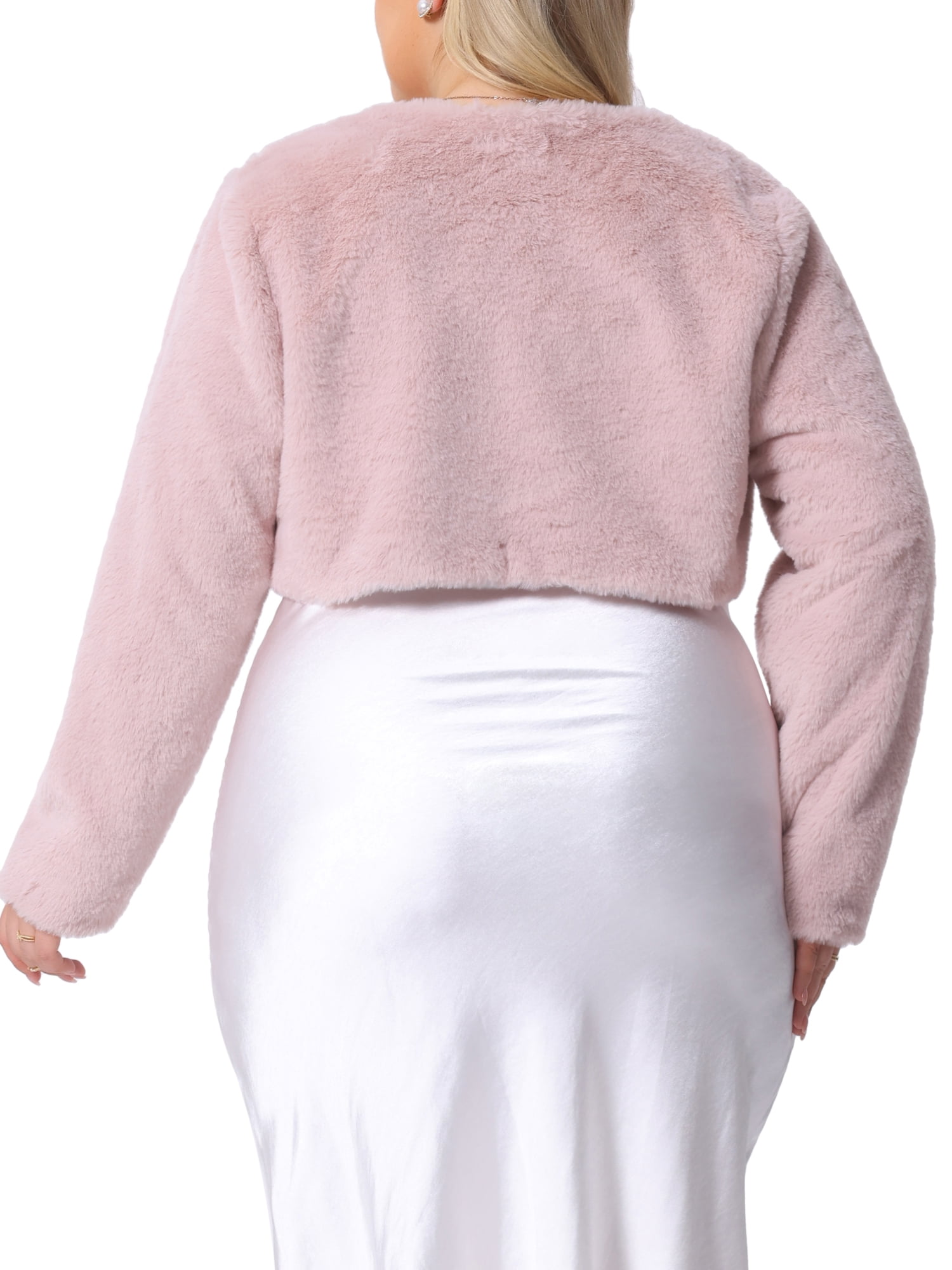 DARING DIVA Women's Plus Size Open Front Faux Fur Bolero Crop Jackets 4X Pink