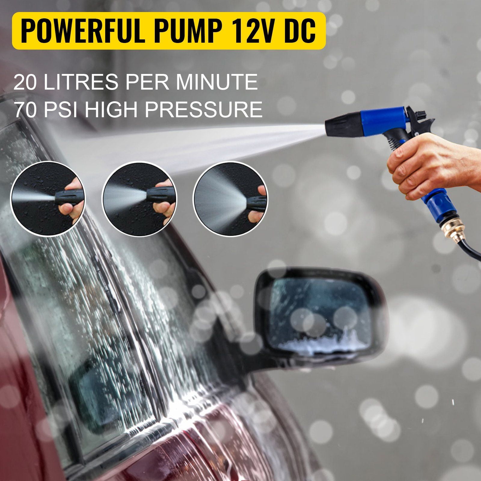 5.3 GPM 12V RV Water Pump with 25ft Hose, 70 PSI Diaphragm Pump for Marine Washdown