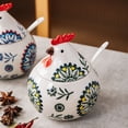 thumbnail image 2 of Qeeadeea/Cock Shape,Sugar Bowl With Lid, Colorful Hand-painted Storage Jar, Porcelain Sugar Pot, Salt Pot, For Coffee Bar, Restaurant-green-350ml/12.3oz, 2 of 5